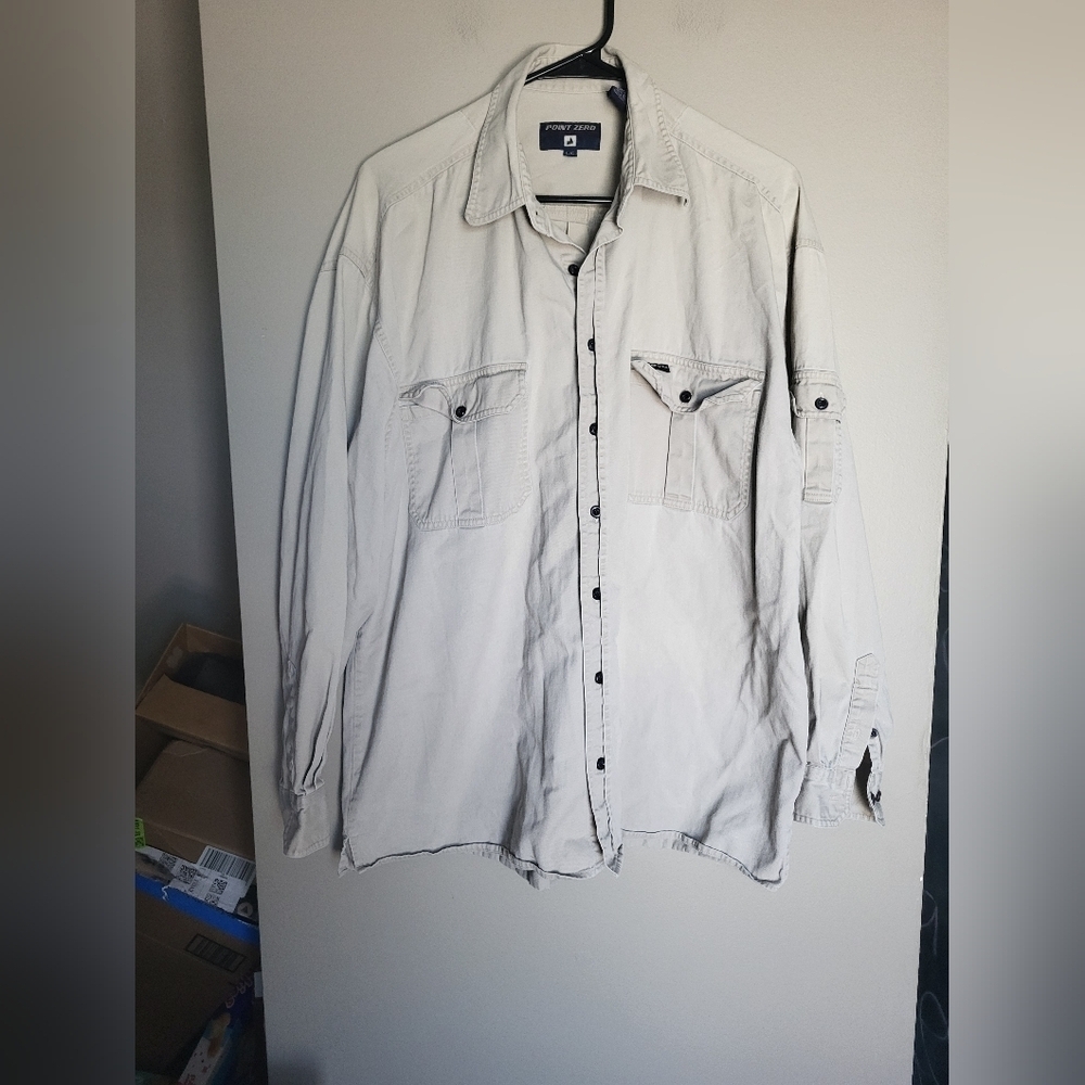 Point Zero Tan Button-Up Shirt , Size Large